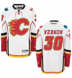 Men's Reebok Calgary Flames #30 Mike Vernon Authentic White Away NHL Jersey