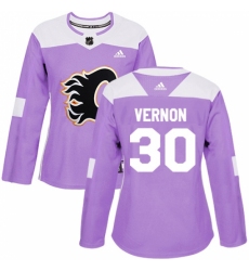 Women's Reebok Calgary Flames #30 Mike Vernon Authentic Purple Fights Cancer Practice NHL Jersey
