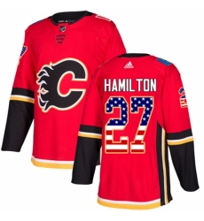 Men's Adidas Calgary Flames #27 Dougie Hamilton Authentic Red USA Flag Fashion NHL Jersey