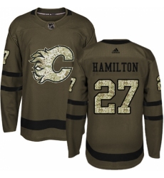 Men's Adidas Calgary Flames #27 Dougie Hamilton Premier Green Salute to Service NHL Jersey