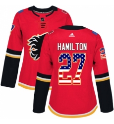 Women's Adidas Calgary Flames #27 Dougie Hamilton Authentic Red USA Flag Fashion NHL Jersey