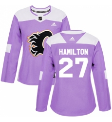 Women's Reebok Calgary Flames #27 Dougie Hamilton Authentic Purple Fights Cancer Practice NHL Jersey