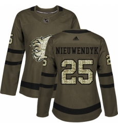 Women's Reebok Calgary Flames #25 Joe Nieuwendyk Authentic Green Salute to Service NHL Jersey