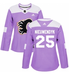 Women's Reebok Calgary Flames #25 Joe Nieuwendyk Authentic Purple Fights Cancer Practice NHL Jersey