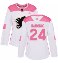 Women's Adidas Calgary Flames #24 Travis Hamonic Authentic White/Pink Fashion NHL Jersey