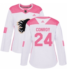 Women's Adidas Calgary Flames #24 Craig Conroy Authentic White/Pink Fashion NHL Jersey