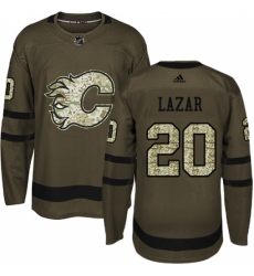 Men's Adidas Calgary Flames #20 Curtis Lazar Premier Green Salute to Service NHL Jersey