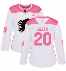 Women's Adidas Calgary Flames #20 Curtis Lazar Authentic White/Pink Fashion NHL Jersey