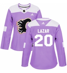 Women's Reebok Calgary Flames #20 Curtis Lazar Authentic Purple Fights Cancer Practice NHL Jersey