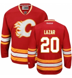 Women's Reebok Calgary Flames #20 Curtis Lazar Authentic Red Third NHL Jersey