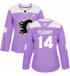 Women's Reebok Calgary Flames #14 Theoren Fleury Authentic Purple Fights Cancer Practice NHL Jersey