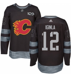 Men's Adidas Calgary Flames #12 Jarome Iginla Authentic Black 1917-2017 100th Anniversary NHL Jersey