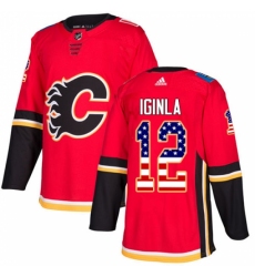 Men's Adidas Calgary Flames #12 Jarome Iginla Authentic Red USA Flag Fashion NHL Jersey