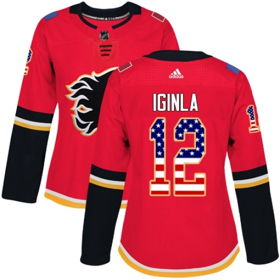 Women's Adidas Calgary Flames #12 Jarome Iginla Authentic Red USA Flag Fashion NHL Jersey Women's Adidas Calgary Flames #12 Jarome Iginla Authentic Red USA Flag Fashion NHL Jersey