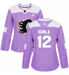 Women's Reebok Calgary Flames #12 Jarome Iginla Authentic Purple Fights Cancer Practice NHL Jersey