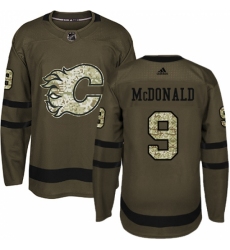 Men's Adidas Calgary Flames #9 Lanny McDonald Premier Green Salute to Service NHL Jersey