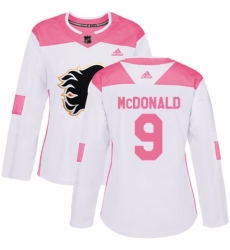 Women's Adidas Calgary Flames #9 Lanny McDonald Authentic White/Pink Fashion NHL Jersey