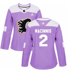 Women's Reebok Calgary Flames #2 Al MacInnis Authentic Purple Fights Cancer Practice NHL Jersey