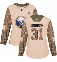 Women's Adidas Buffalo Sabres #31 Chad Johnson Authentic Camo Veterans Day Practice NHL Jersey