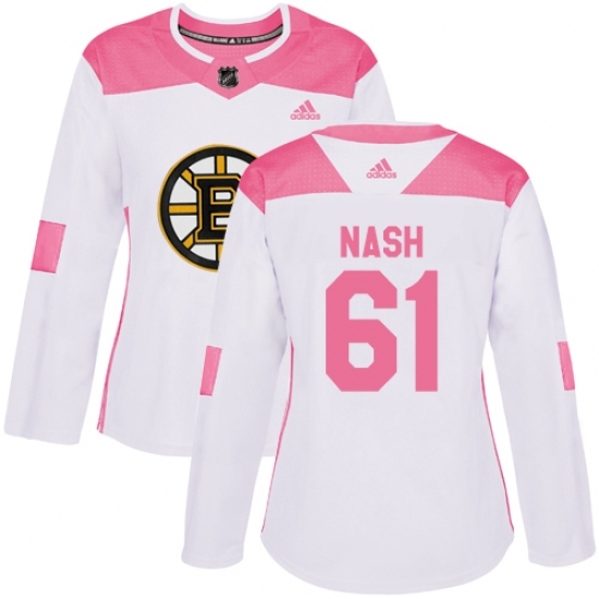 Women's Adidas Boston Bruins #61 Rick Nash Authentic White Pink Fashion NHL Jersey Women's Adidas Boston Bruins #61 Rick Nash Authentic White Pink Fashion NHL Jersey