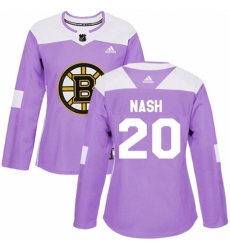 Women's Adidas Boston Bruins #20 Riley Nash Authentic Purple Fights Cancer Practice NHL Jersey