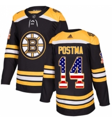 Men's Adidas Boston Bruins #14 Paul Postma Authentic Black USA Flag Fashion NHL Jersey