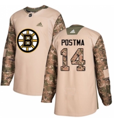 Men's Adidas Boston Bruins #14 Paul Postma Authentic Camo Veterans Day Practice NHL Jersey