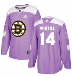 Men's Adidas Boston Bruins #14 Paul Postma Authentic Purple Fights Cancer Practice NHL Jersey
