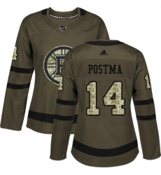 Women's Adidas Boston Bruins #14 Paul Postma Authentic Green Salute to Service NHL Jersey