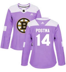 Women's Adidas Boston Bruins #14 Paul Postma Authentic Purple Fights Cancer Practice NHL Jersey