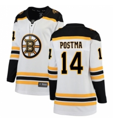 Women's Boston Bruins #14 Paul Postma Authentic White Away Fanatics Branded Breakaway NHL Jersey