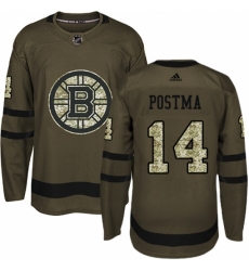 Youth Adidas Boston Bruins #14 Paul Postma Authentic Green Salute to Service NHL Jersey