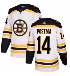 Youth Adidas Boston Bruins #14 Paul Postma Authentic White Away NHL Jersey