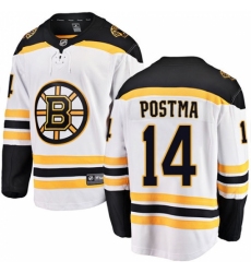 Youth Boston Bruins #14 Paul Postma Authentic White Away Fanatics Branded Breakaway NHL Jersey