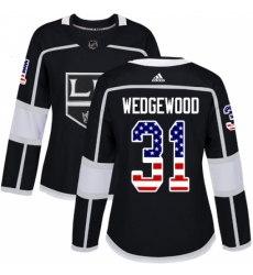 Women's Adidas Los Angeles Kings #31 Scott Wedgewood Authentic Black USA Flag Fashion NHL Jersey