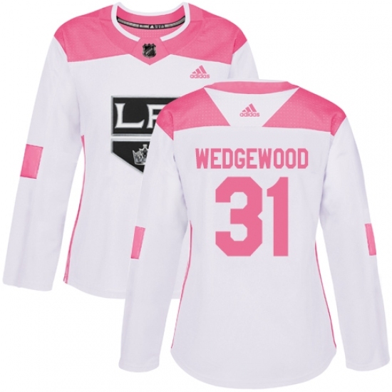 Women's Adidas Los Angeles Kings #31 Scott Wedgewood Authentic White Pink Fashion NHL Jersey Women's Adidas Los Angeles Kings #31 Scott Wedgewood Authentic White Pink Fashion NHL Jersey