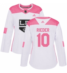 Women's Adidas Los Angeles Kings #10 Tobias Rieder Authentic White Pink Fashion NHL Jersey