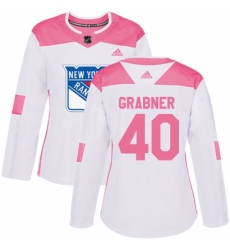 Women's Adidas New York Rangers #40 Michael Grabner Authentic White/Pink Fashion NHL Jersey