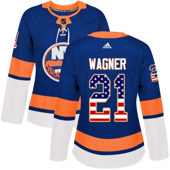 Women's Adidas New York Islanders #21 Chris Wagner Authentic Royal Blue USA Flag Fashion NHL Jersey Women's Adidas New York Islanders #21 Chris Wagner Authentic Royal Blue USA Flag Fashion NHL Jersey