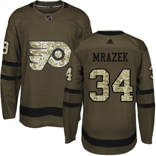 Men's Adidas Philadelphia Flyers #34 Petr Mrazek Premier Green Salute to Service NHL Jersey Men's Adidas Philadelphia Flyers #34 Petr Mrazek Premier Green Salute to Service NHL Jersey