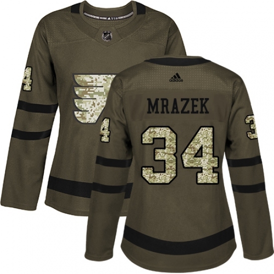 Women's Adidas Philadelphia Flyers #34 Petr Mrazek Authentic Green Salute to Service NHL Jersey Women's Adidas Philadelphia Flyers #34 Petr Mrazek Authentic Green Salute to Service NHL Jersey