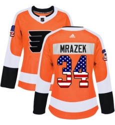 Women's Adidas Philadelphia Flyers #34 Petr Mrazek Authentic Orange USA Flag Fashion NHL Jersey Women's Adidas Philadelphia Flyers #34 Petr Mrazek Authentic Orange USA Flag Fashion NHL Jersey