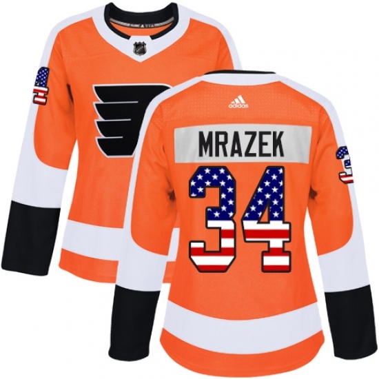 Women's Adidas Philadelphia Flyers #34 Petr Mrazek Authentic Orange USA Flag Fashion NHL Jersey Women's Adidas Philadelphia Flyers #34 Petr Mrazek Authentic Orange USA Flag Fashion NHL Jersey