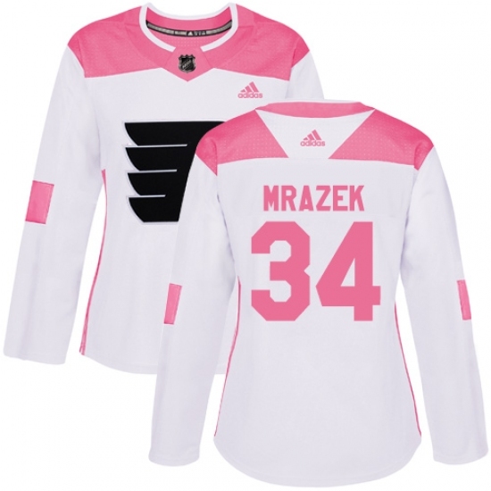 Women's Adidas Philadelphia Flyers #34 Petr Mrazek Authentic White Pink Fashion NHL Jersey Women's Adidas Philadelphia Flyers #34 Petr Mrazek Authentic White Pink Fashion NHL Jersey