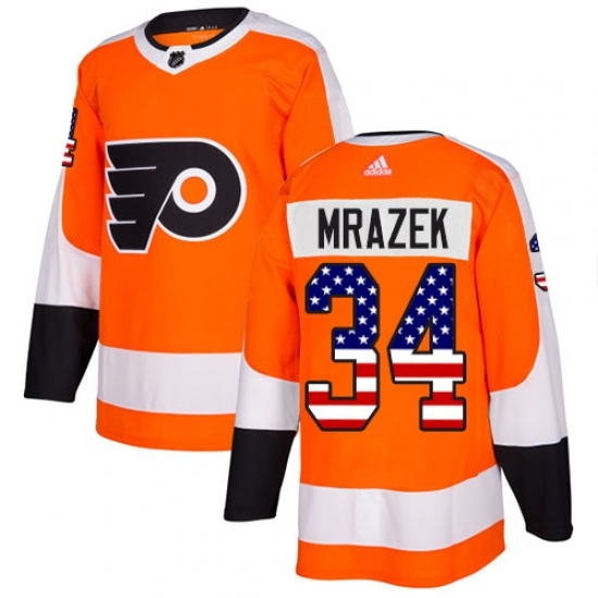 Youth Adidas Philadelphia Flyers #34 Petr Mrazek Authentic Orange USA Flag Fashion NHL Jersey Youth Adidas Philadelphia Flyers #34 Petr Mrazek Authentic Orange USA Flag Fashion NHL Jersey