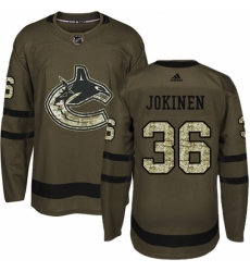 Men's Adidas Vancouver Canucks #36 Jussi Jokinen Premier Green Salute to Service NHL Jersey