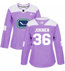 Women's Adidas Vancouver Canucks #36 Jussi Jokinen Authentic Purple Fights Cancer Practice NHL Jersey
