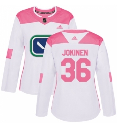 Women's Adidas Vancouver Canucks #36 Jussi Jokinen Authentic White Pink Fashion NHL Jersey