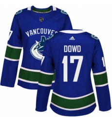 Women's Adidas Vancouver Canucks #17 Nic Dowd Authentic Blue Home NHL Jersey