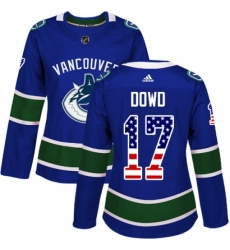 Women's Adidas Vancouver Canucks #17 Nic Dowd Authentic Blue USA Flag Fashion NHL Jersey